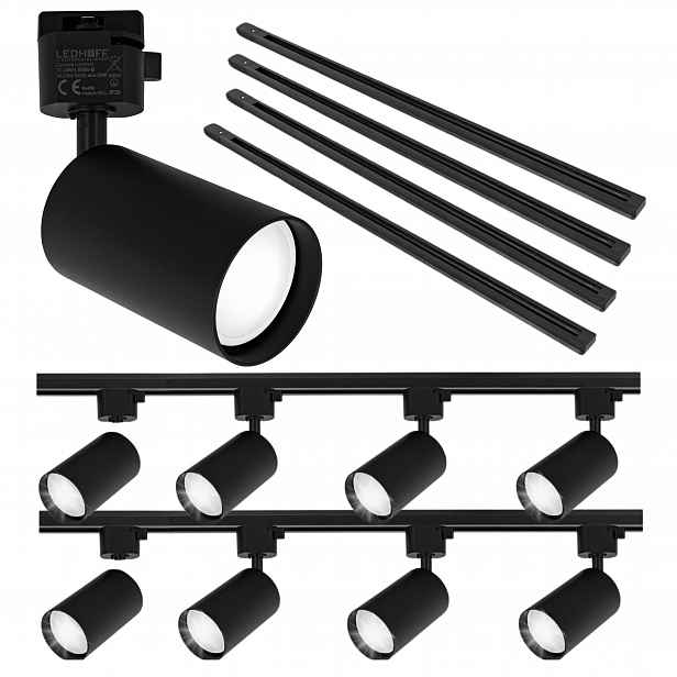 Kolejnicové osvětlení Sada lišt 4 x 1 m 8 x lampa GU10 Černá kolejnicová