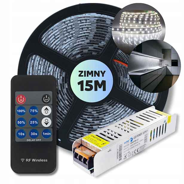 Set 15 m Pásek Led pásek Smd bílý studený napájecí zdroj dálkový ovladač 12 V