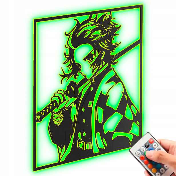 Tanjiro Kamado Dřevěný obraz Anime Demon Slayer Noční Led lampa dálkové ovládání