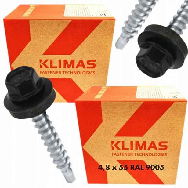 2x Samovrtné vruty farmáři dřevo 4,8x55 podložka Epdm Ral 9005 200ks
