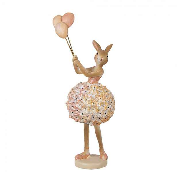 Béžová dekorace králičí dívka se sukní z květů a balonky - 11*7*27 cm Clayre & Eef