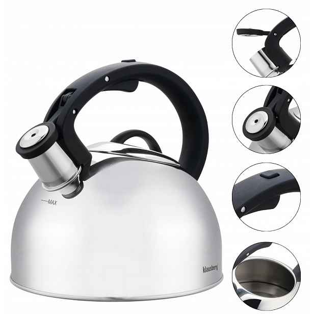 Klausberg KB-7910 nerezová ocel Konvice 2,5 l s tlustým dnem, indukce, plyn