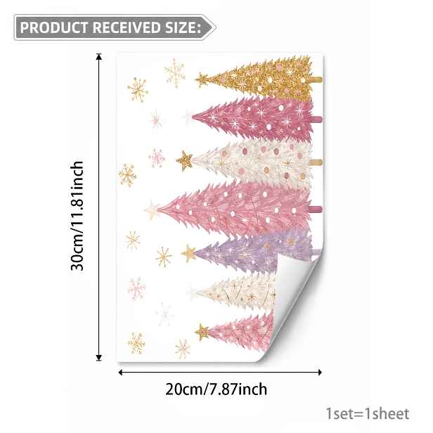 TEMU 1 ks 20X30 cm Oboustranná Viditelná PVC Statická Samolepka na Okno Bez Lepidla, Sněhově Růžová Fialová Bílá Zlatá Vícebarevná Vánoční Věčnost