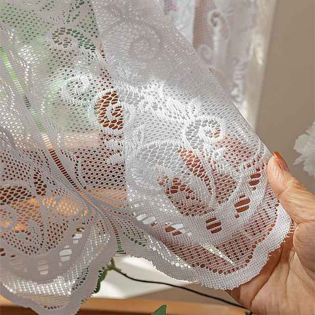 TEMU Šik Závěs s Krajkou ve Vintage Stylu - S Kapsou na Tyč, Pratelný Polyester, Ideální pro Dekoraci Kuchyně & Ložnice