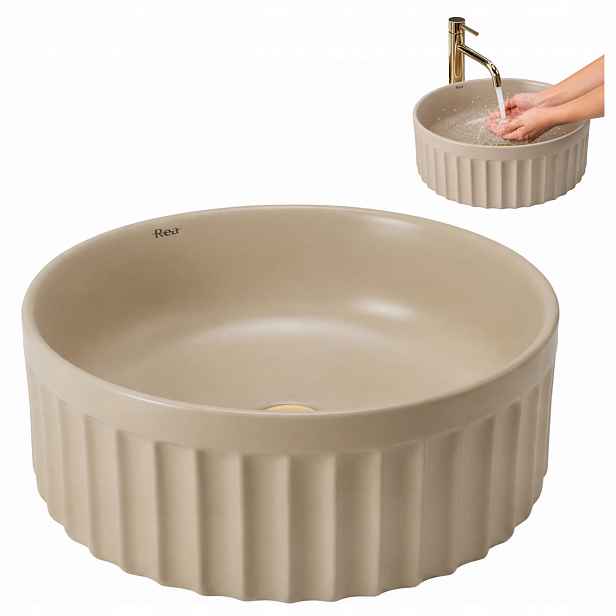 Kulaté keramické umyvadlo na desku Béžová Caffe Latte Mat 38 Cm Duo Rea
