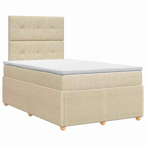 vidaXL Postel boxspring s matrací s čelo Krémová 120 x 200 cm Textil