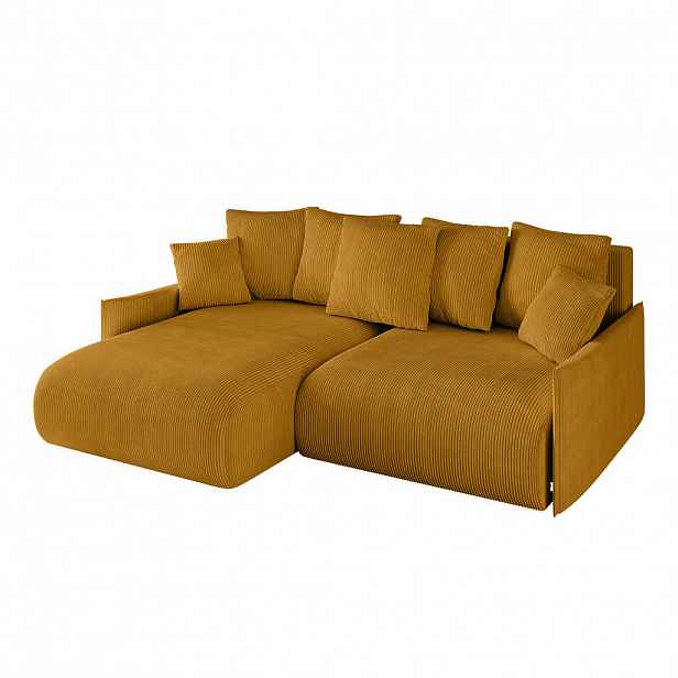 ALTDECOR ROHOVÁ SEDAČKA s otomanem vlevo ONESK-L -v1 216x177x72 hořčicově žlutý manšestr