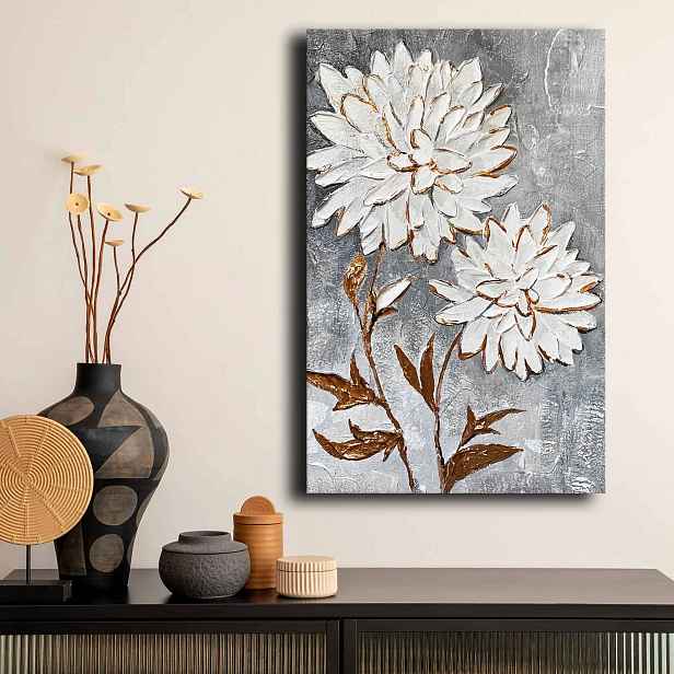 Dekorativní obraz na plátně dva bílé květy, 45 x 70 cm