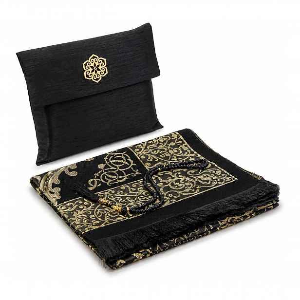 Modlitební podložka sajadah janamaz skládací sada tasbih 117x67 cm černá Eid