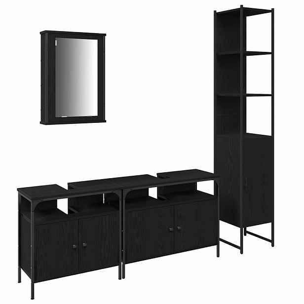 vidaXL Sada koupelnového nábytku 4 ks Černý dub 33 x 33 x 185,5 cm