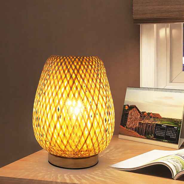 Noční lampa Bambusová Stolní lampa Boho Skandinávská E27 Dřevěná Retro
