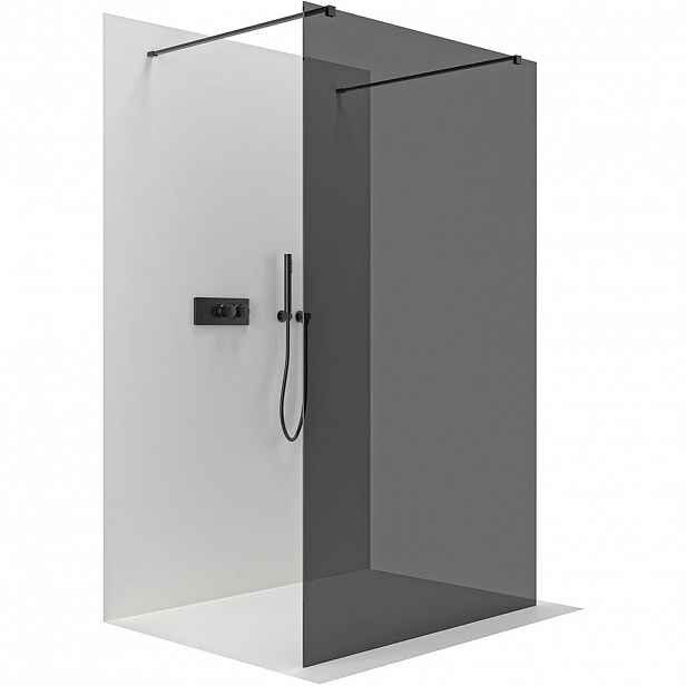 Sprchová zástěna Walk-in Onyx Duo L/P - 10 mm - hranatá vzpěra - černá matná, grafitové sklo - 110x200 cm