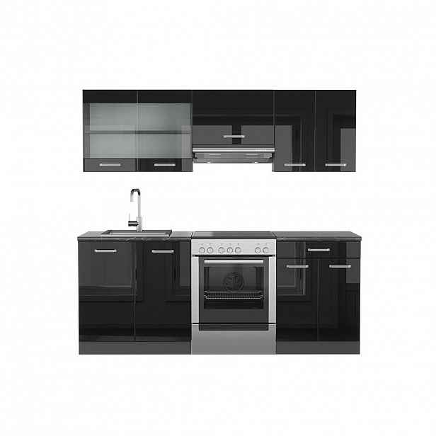 Vicco KUCHYŇSKÝ KOUT R-Line Vysoce lesklá černá/antracitová 200 cm , PD Antracit
