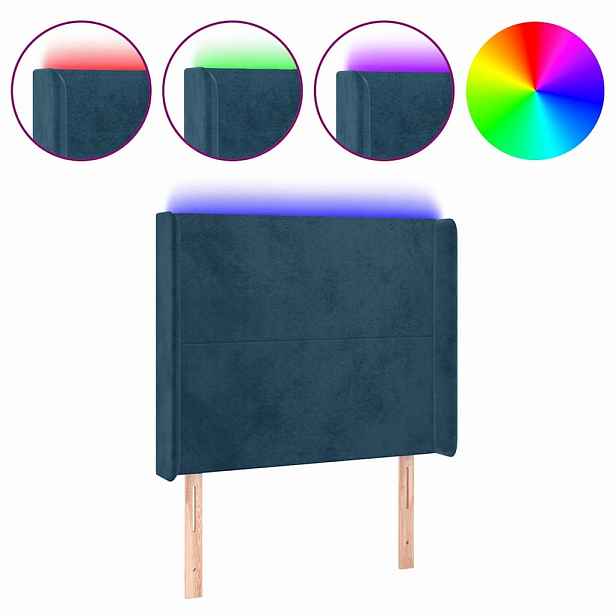 vidaXL Čelo postele s LED tmavě modré 93 x 16 x 118/128 cm samet