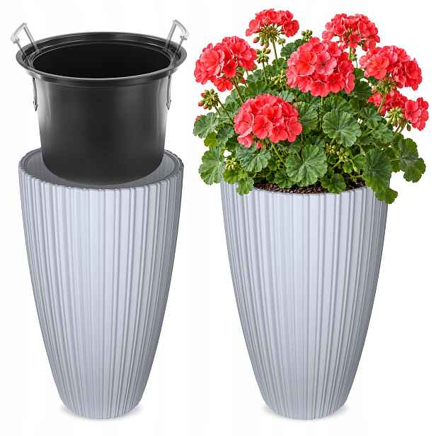 Květináč Květináč 30cm Obal S Vkladem Plastový Záhon Šedý