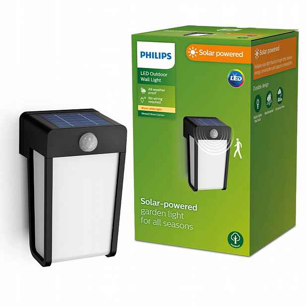 Nástěnné svítidlo Solární Lampa fasádní Led 2,3W Senzor pohybu a soumraku Philips