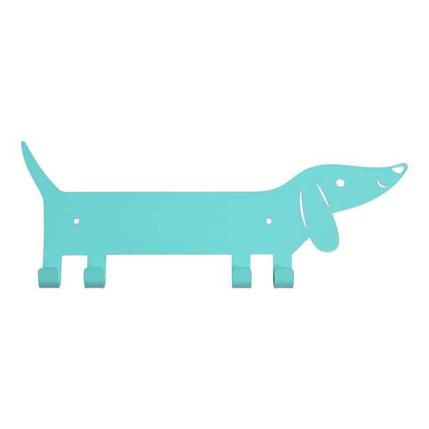 Tyrkysový kovový nástěnný dětský věšák Sausage Dog – Rex London