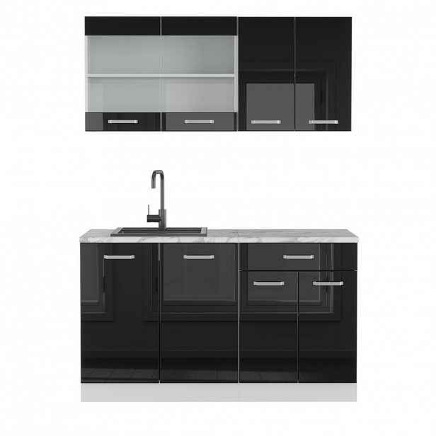 Vicco JEDNOTKOVÁ KUCHYNĚ R-Line Černý vysoký lesk 140 cm s pracovní deskou