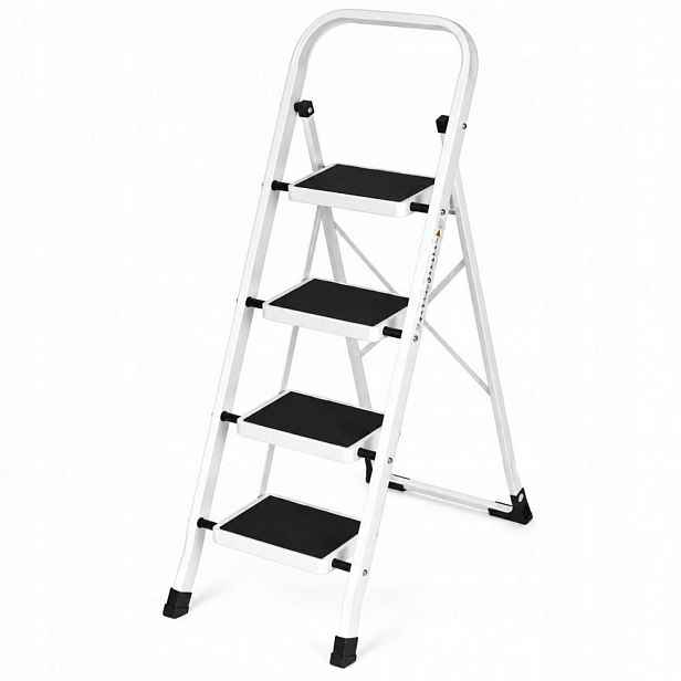 Žebřík Ocelový 4STUPŇOVÝ Protiskluzový Zámek 150 Kg