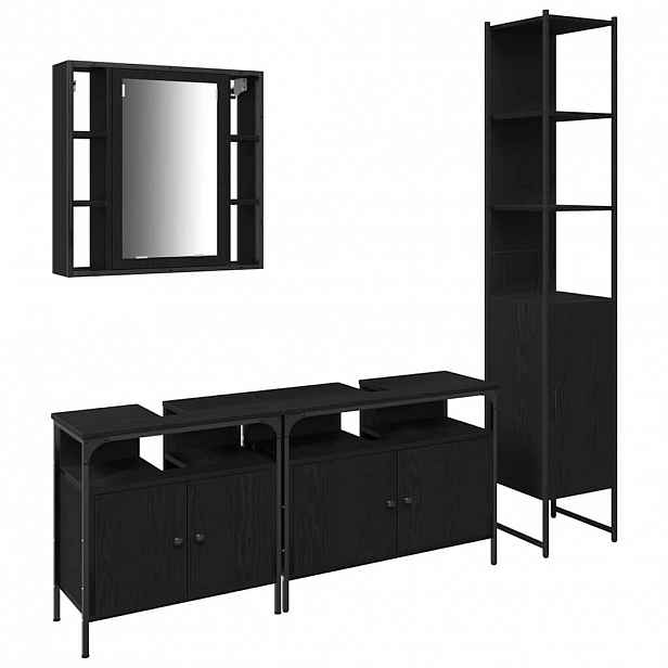 vidaXL Sada koupelnového nábytku 4 ks Černý dub 33 x 33 x 185,5 cm