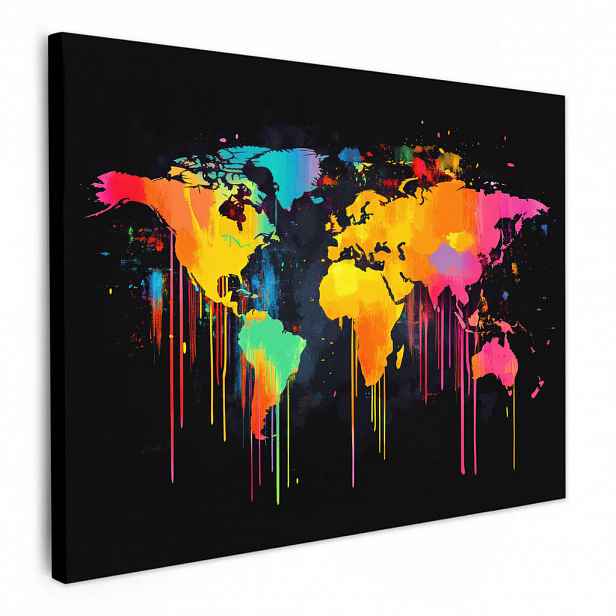 MuchoWow OBRAZ NA PLÁTNĚ Mapa světa - Barvy - Barevné - Graffiti - Svět 40x30 cm