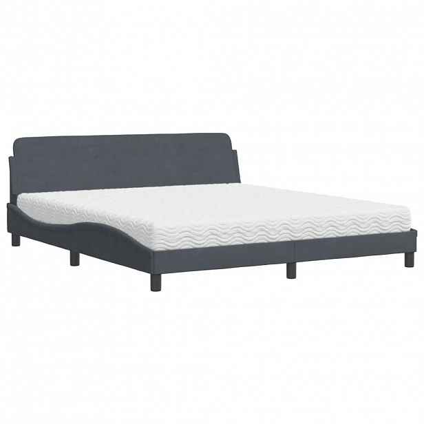 vidaXL Postel s matrací Dover tmavě šedá 180 x 200 cm samet