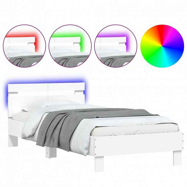vidaXL Rám postele s čelem a LED osvětlením bílý 100 x 200 cm