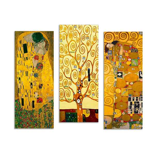 Dekorativní dřevěný obraz žlutohnědá reprodukce od G.Klimta, 3 ks 70 x 50 cm