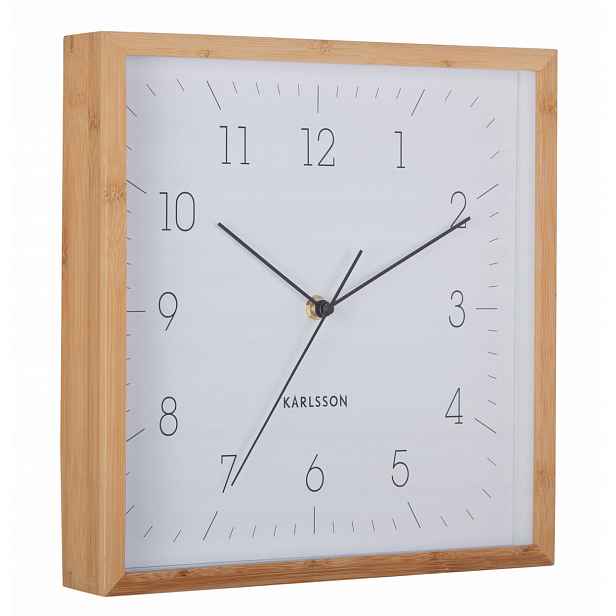 Hnědé bambusové čtvercové nástěnné hodiny Karlsson KA6114WH 29 cm