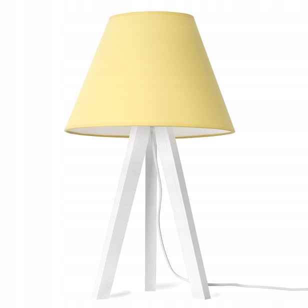Noční Lampa Stolní Žlutá, Pevná, Dřevěná Trojnožka S Kuželovým Stínítkem