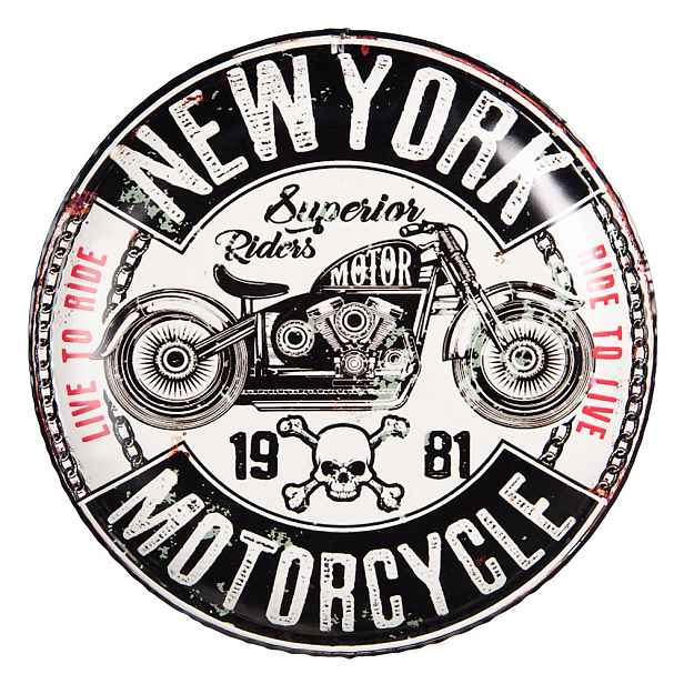 Nástěnná kovová cedule na zeď New York Motorcycle - Ø 35*2 cm Clayre & Eef