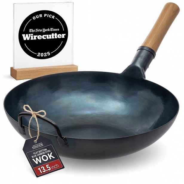 Yosukata Wok 34 cm Modrý Pánev ocel uhlíková indukce plyn ploché dno