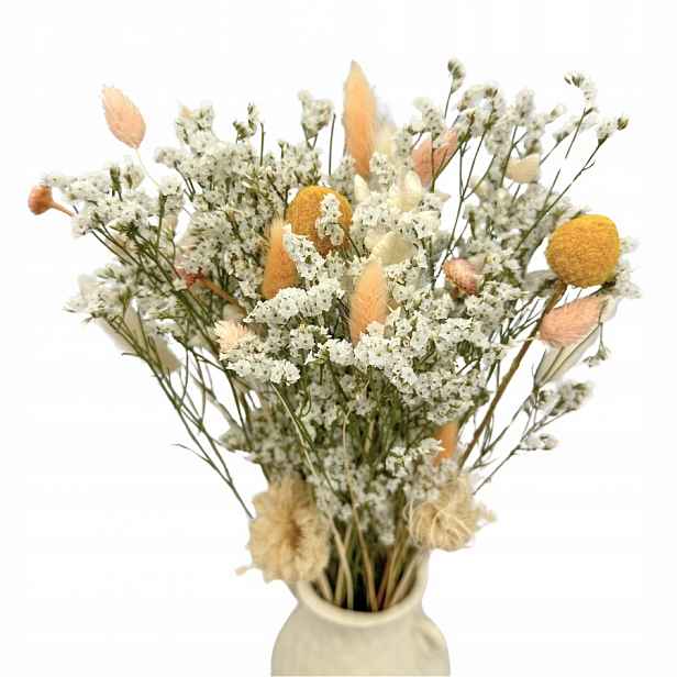 Kytice sušených květin do vázy Ivory – limonium, lagurus, kraspedia