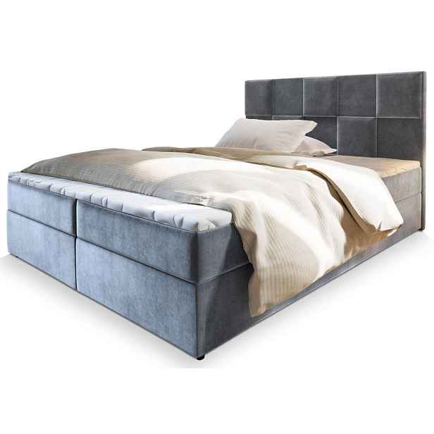 MASSENO AMERICKÁ POSTEL PRATA, 200x200 cm s matrací a úložným prostorem, H2+H3, světle šedá