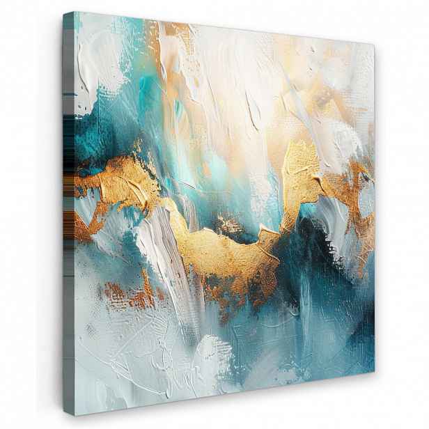 MuchoWow OBRAZ NA PLÁTNĚ Abstraktní - umění - zlatá - modrá 50x50 cm