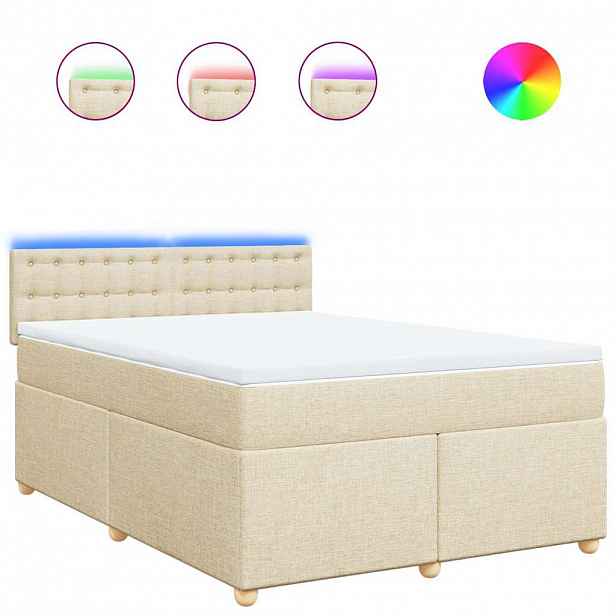 vidaXL Box spring postel s matrací krémová 140x190 cm textil