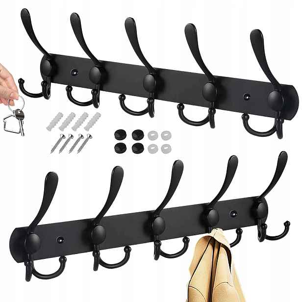 Nástěnný věšák na oblečení do předsíně Černý Loft Kovový 41cm 2ks