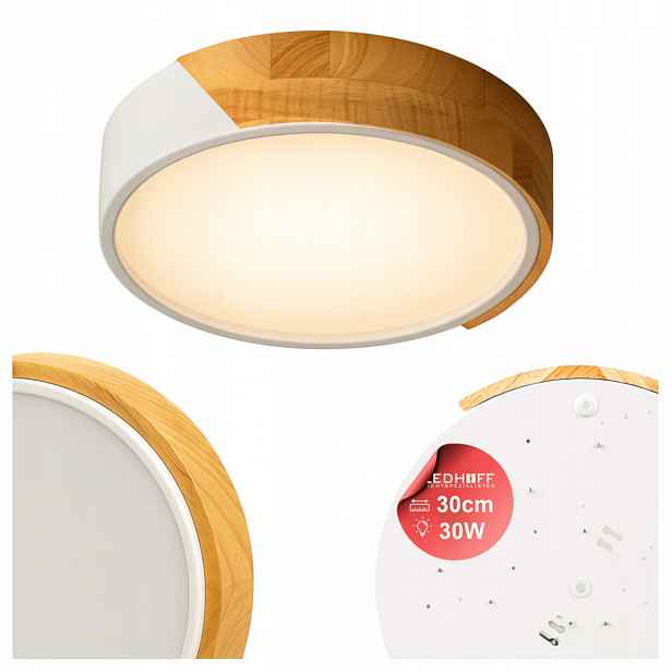 Stropní svítidlo Stropní Svítidlo Led Dřevo Bílá kulatý 30 cm 30 W Neutrální do obývacího pokoje