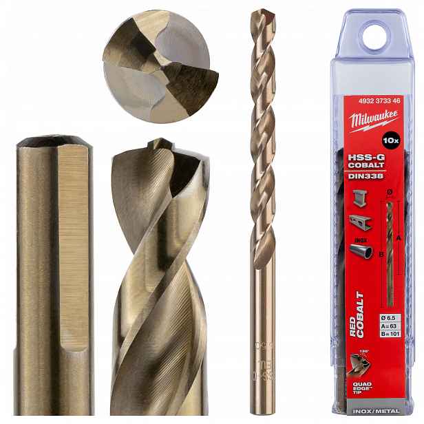 Vrtáky do kovu kobaltové 6,5 mm 10 Ks nerezové oceli Milwaukee Cobalt