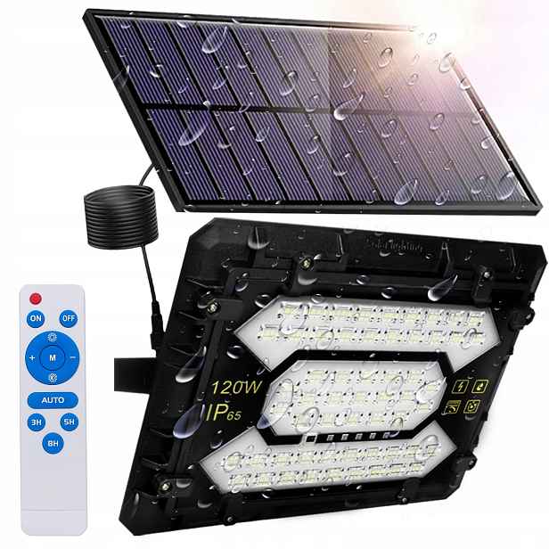 Halogenový solární Led reflektor 120W Osvětlení stromů v zahradě +Dálkový Ovladač