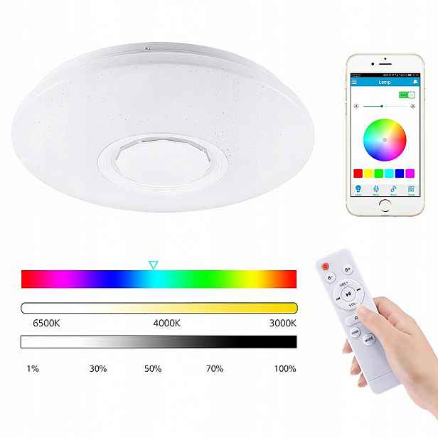 Lampa stropní svítidlo Led Rgb Barevný Bluetooth reproduktor Dálkový Ovladač Aplikace