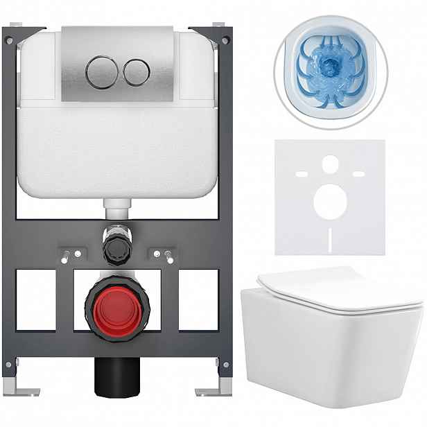 Kompletní WC set Basic/Forte - bílá lesklá - WC tlačítko Dualo/Stříbrná - závěsné - nízký modul - předstěnová instalace - 51x36 cm