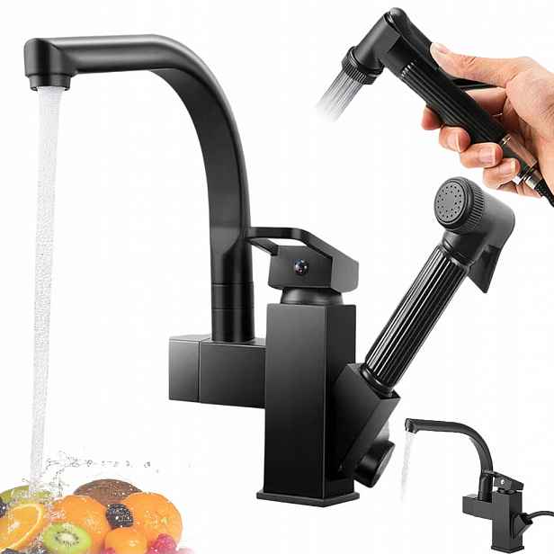 Kuchyňská Baterie Černá Flexibilní Ramínko Kohoutek Černý Ohebné Ramínko
