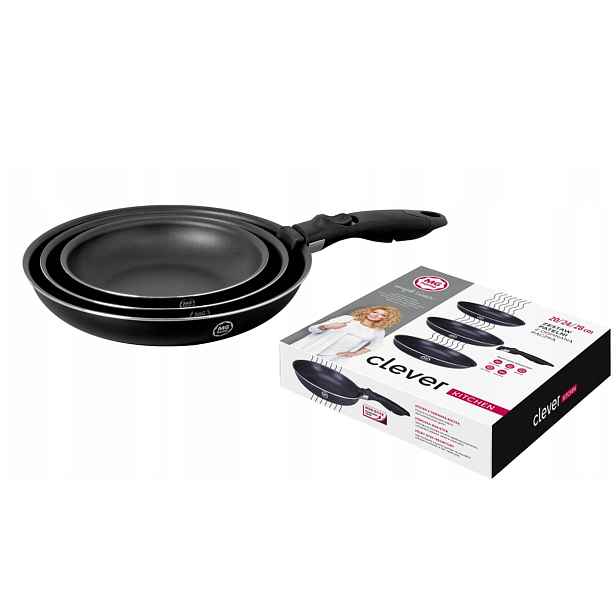 Sada pánví Mg home Clever Kitchen černá 4 ks s odnímatelnou rukojetí