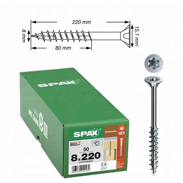 Univerzální vruty Wirox pro dřevěné konstrukce Spax 8 x 220 mm 50 ks