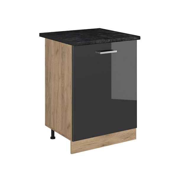 Vicco SPODNÍ SKŘÍŇKA KUCHYŇSKÉ LINKY R-Line, Antracitový vysoký lesk/Zlatý mocný dub, 60 cm s 1 dveřmi pracovná doska antracitová