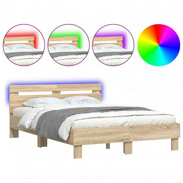 vidaXL Rám postele s LED pásky Sonoma 137 x 190 cm Kompozitní dřevo