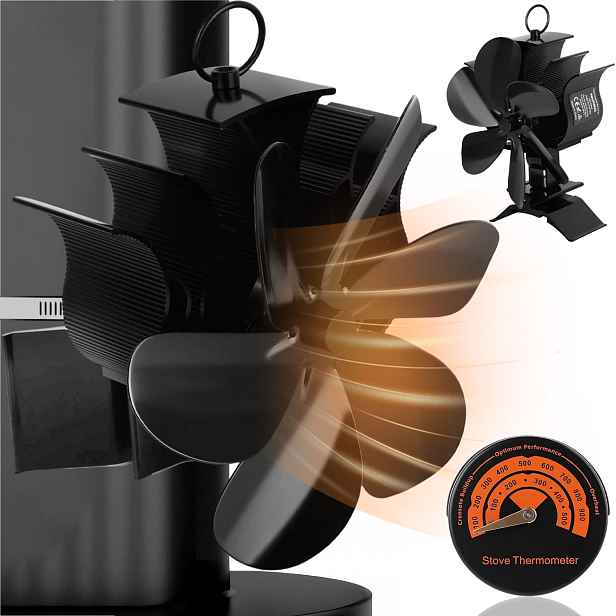 Termoelektrický Krbový Ventilátor Napájený Teplem, Tichý Ventilátor, Černý