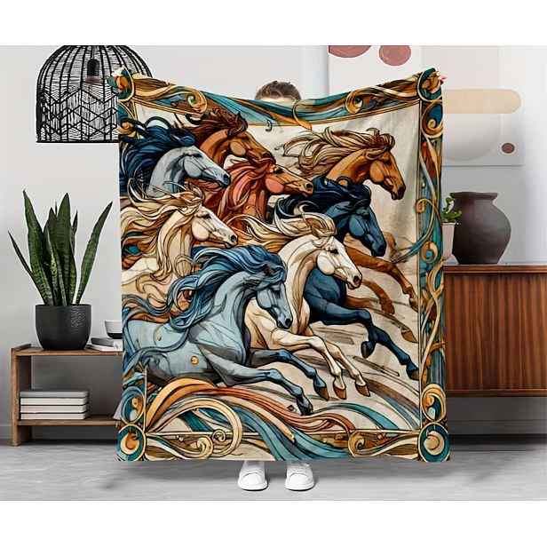 Deka přehoz Kůň Koně cval Boho Art jako patchwork dárek 150 x 200 cm