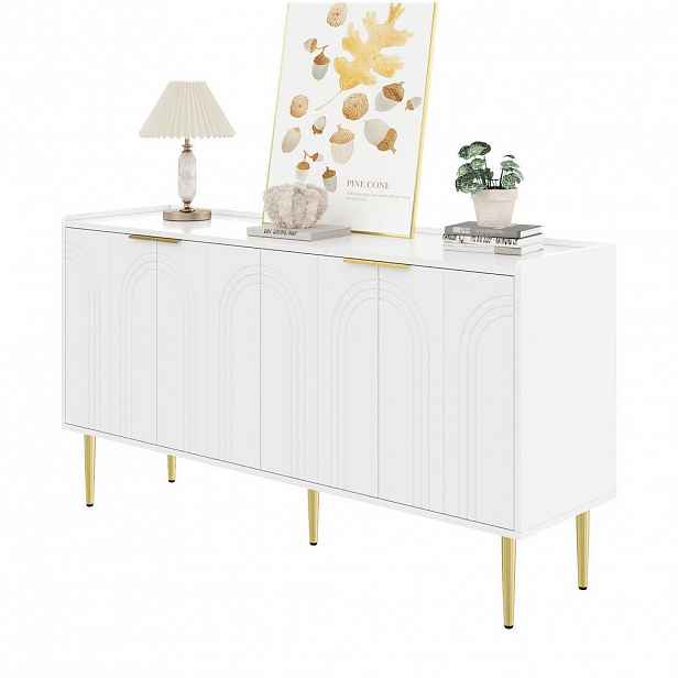 Modfu KOMODA z MDF 140x38x75 cm bílá se 4 dvířky, nastavitelnými policemi a tichým dovíráním